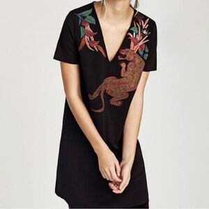 Zara Black Jaguar v-neck Dress